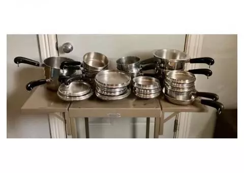 Large Group Revere Ware Copper Bottom Pans